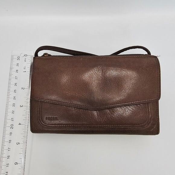 Fossil Crossbody Wallet Organizer Envelope Cell Phone Case Brown Leather - Picture 3 of 11